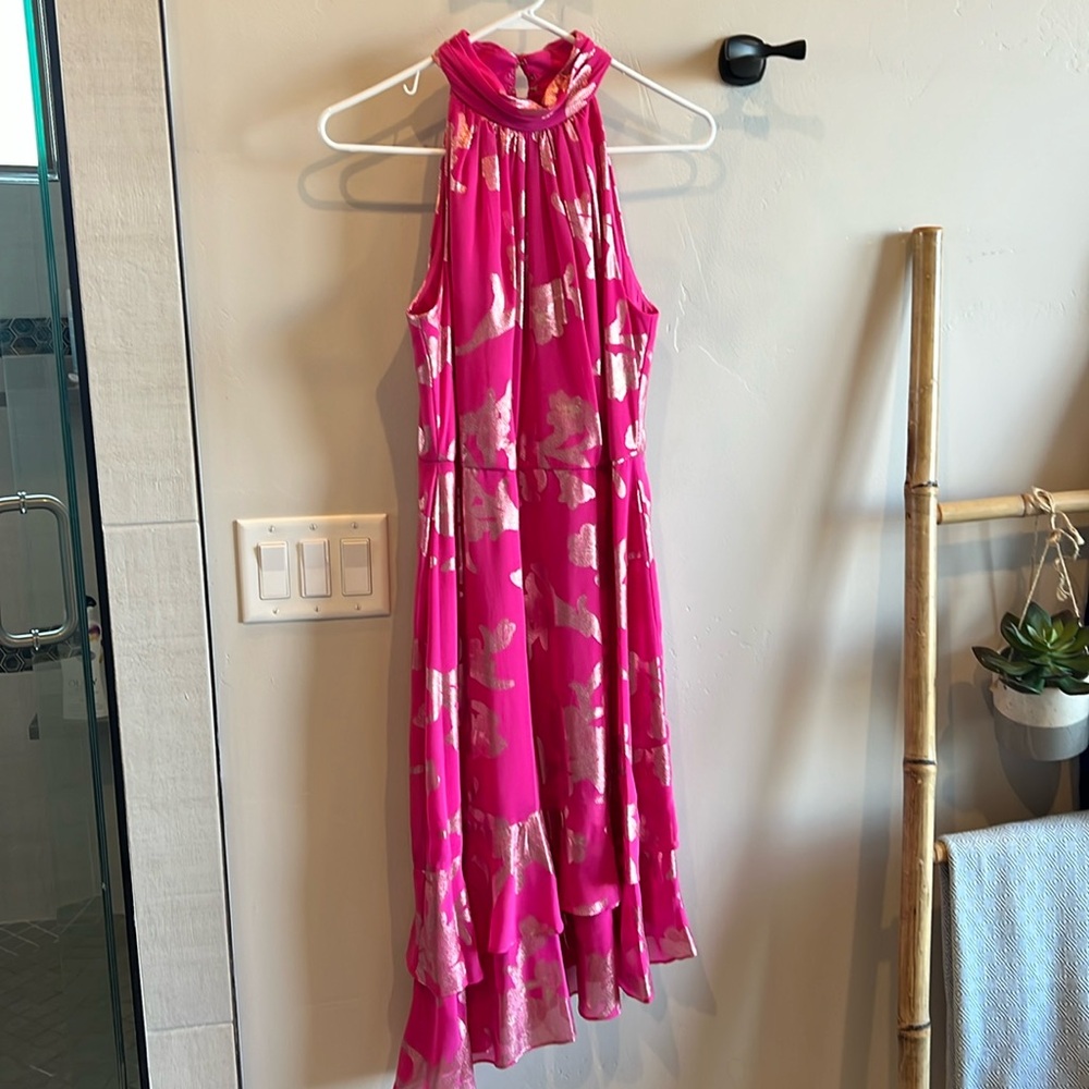 Gorgeous dark pink halter top party dress, Adrianna Papell size 6